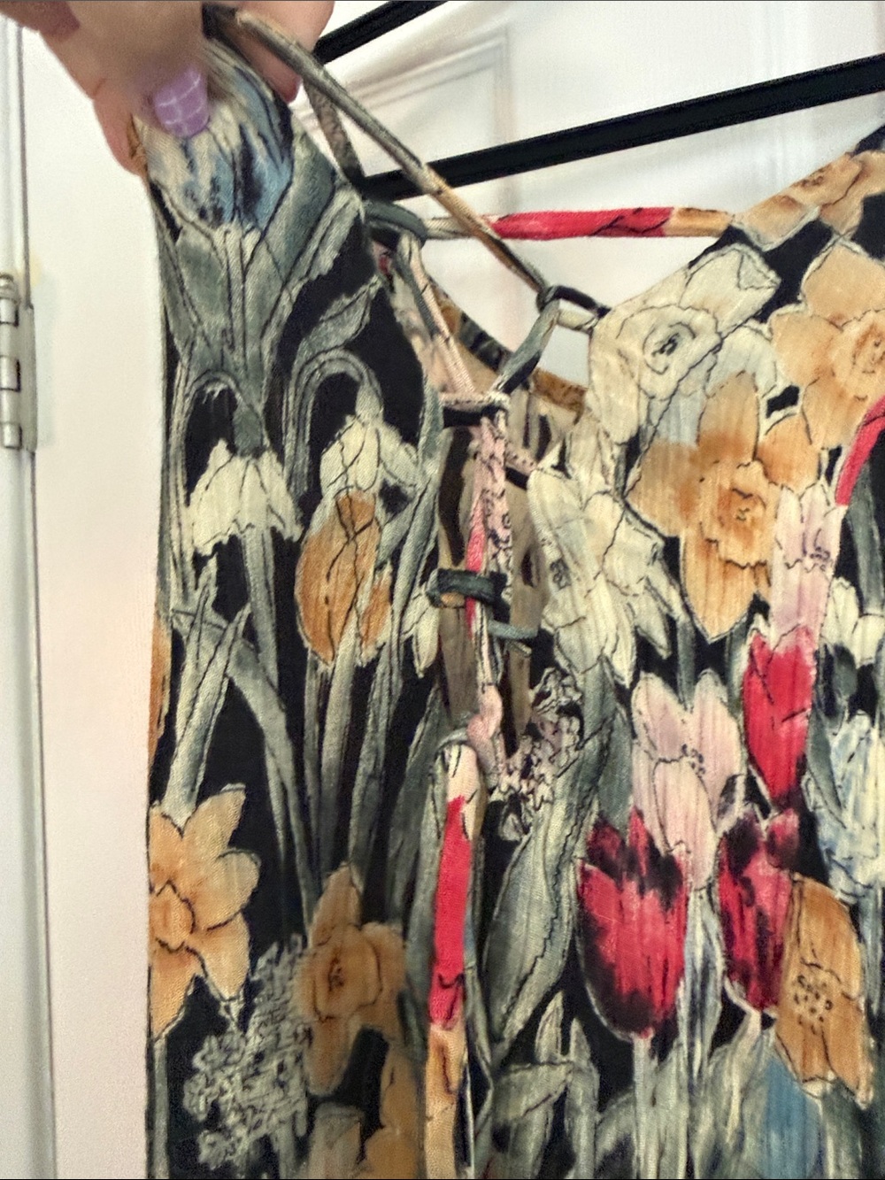 Floral Slip Dress in Black with Multi-Color Blooms - Picture 4 of 4